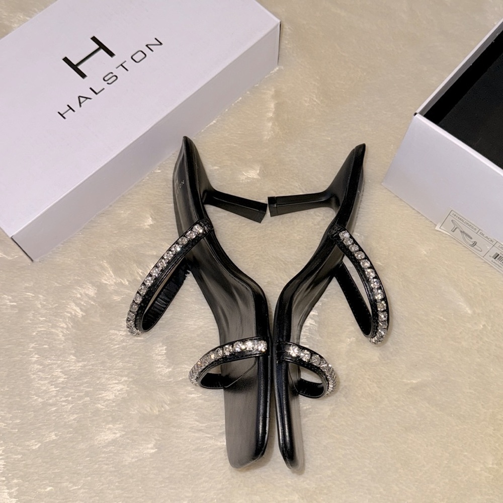 nib H by Halston Maldives Crystal Strap Sandals in Black size 9 - Picture 4 of 6
